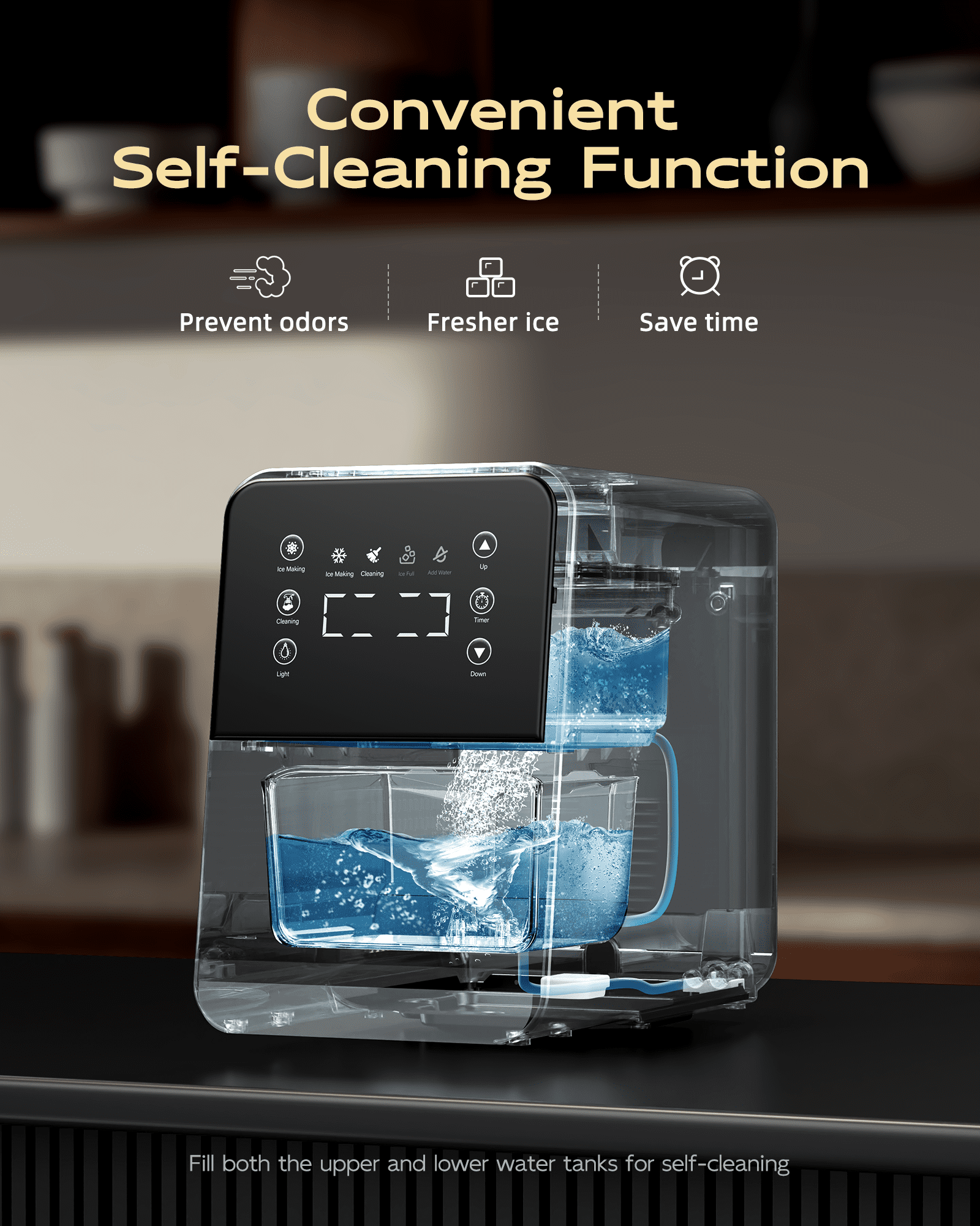 Ecozy Chillio Nugget Ice Maker, 44lbs/24h Pebble Ice Machine, Intuitive EcoScreen & One-Touch Timer, with Pull-out Basket, Home Kitchen Office