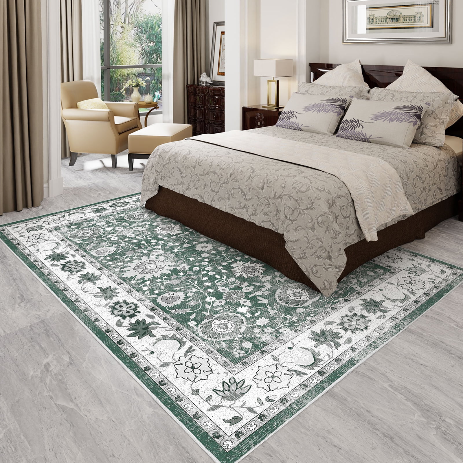 Cozylore 9'x12' Area Rugs for Living Room Modern Rug Soft Low Pile Non Slip Carpet Machine Washable Indoor Rug for Bedroom Dining Room, Green