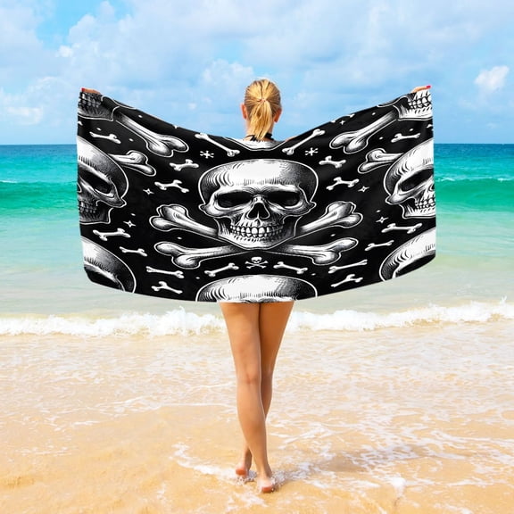 Ryvnso Skeletons Halloween Oversized Beach Towel Microfiber Bath Blankets Swimming Fitness 37" x 74"