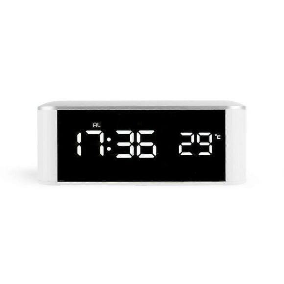 LED Alarm Clock Thermometer Digital Wall Clock with Seconds for Seniors for Heavy Sleepers Adults,White Words