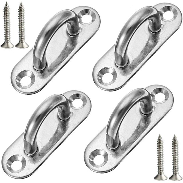 FrostHike 4 Pcs 1.8 Inch 304 Stainless Steel Ceiling Hooks Pad Eyes Plate Marine Hardware Hooks with Screws
