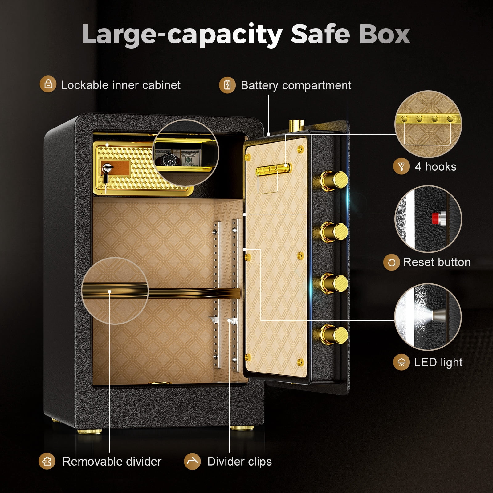 SRWTRCHRY 5.0 Cubic Home Safes,with Interior Safe Lock Box, Fire-Resistant and Water-Resistant Safe Bag, Dual Key System Safety Box with Code, Wall-Mount Large Safes, Floor Safes