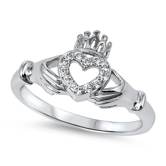 Claddagh Heart Friendship White CZ Promise Ring .925 Sterling Silver Jewelry Female Size 8
