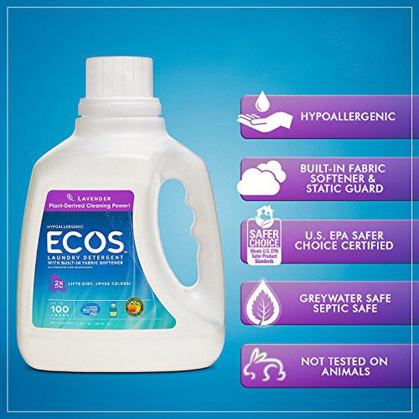 Earth Friendly Ecos Ultra 2x All Natural Laundry Detergent - Lavender -  Case of 4 - 100 fl oz 