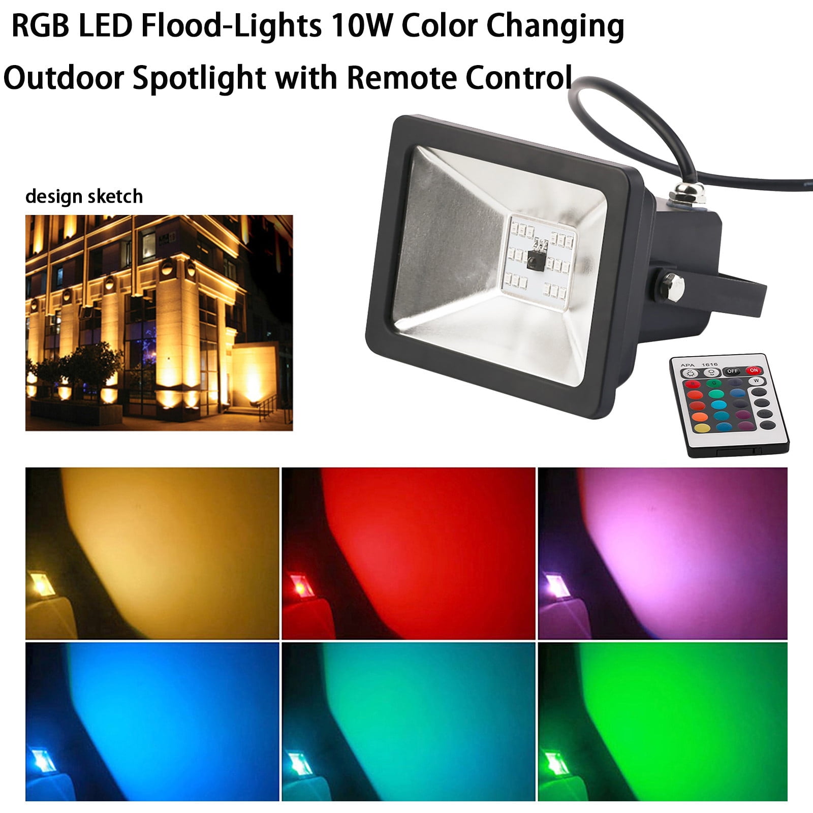 10W RGB Color Change LED Floodlight Park Garden Security Spotlight Weatherproof 