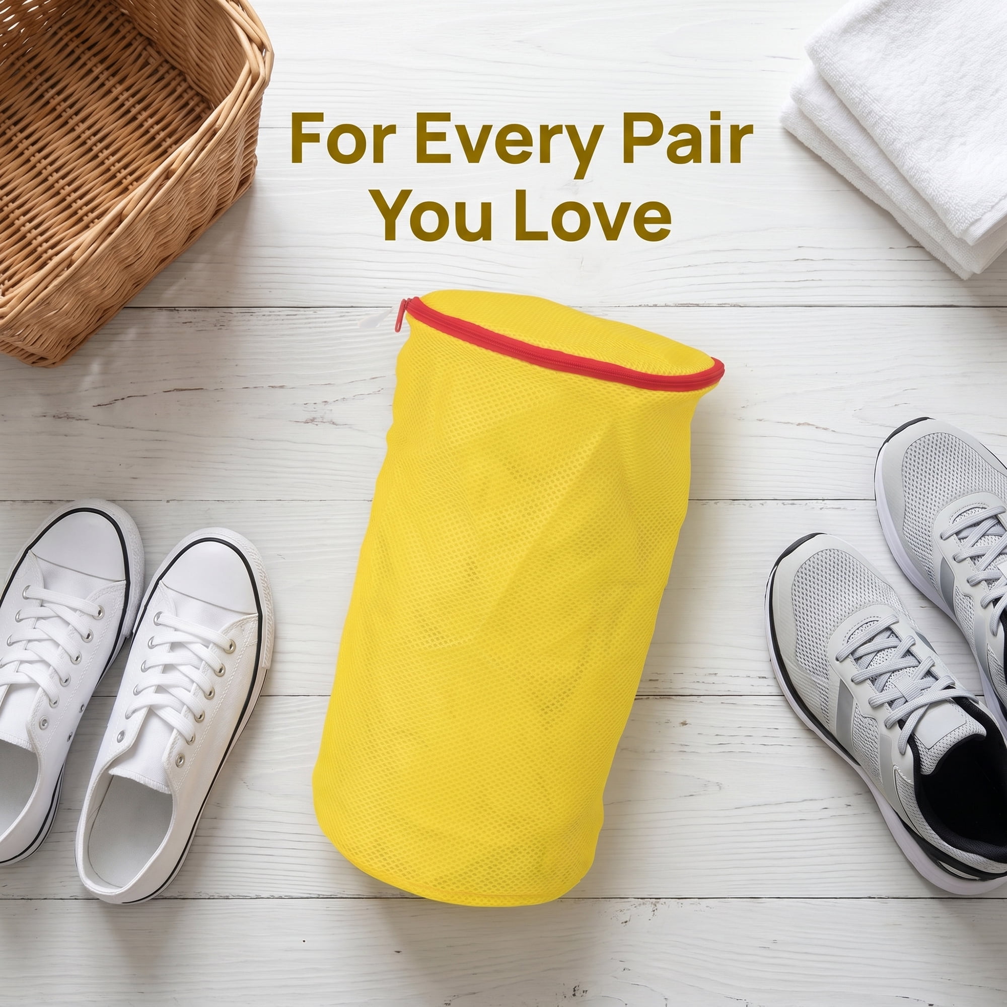 Unique Bargains 2 Pack Polyester  Zippered  Shoe Bag for Washing Machine Yellow 7.9"x15"