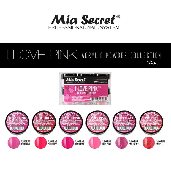 6PC Mia Secret Nail New Acrylic Art Powder New Collection (I LOVE PINK)