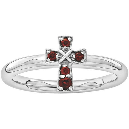 Stackable Expressions Garnet Sterling Silver Rhodium Cross Ring