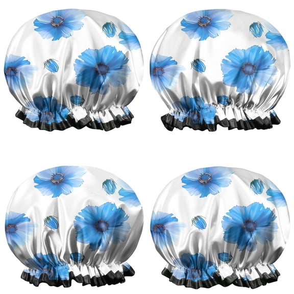 Shower Caps,Pioneer Flower Floral Print Pattern Waterproof Shower Cap for Women 4 Pieces,Double Reusable Hair Cover for Shower PEVA Elastic Stretch Hem