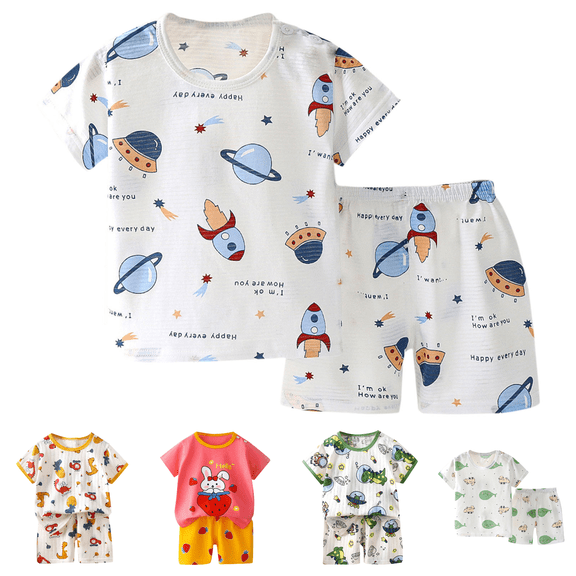 Lovzfmll 2-Piece Duck Print Sleepwear Set, Short Sleeve Cutout Top & Shorts for Boys & Girls, Summer Sleepwear Outfits for Toddler 6-12 Months
