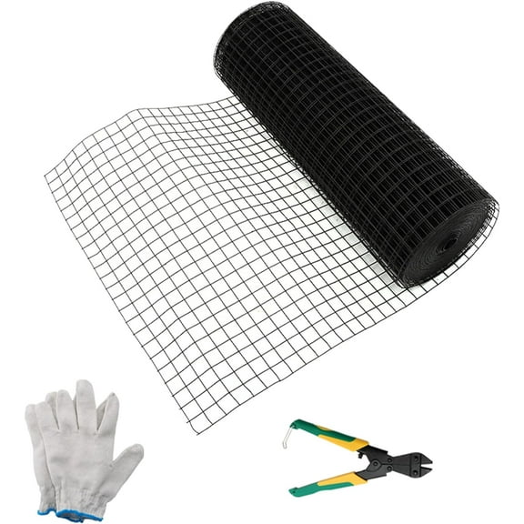 netuera Hardware Cloth 24 in x 50 ft 1 in, Chicken Wire Fence with Pliers and Glove (16 Gauge), for Chicken Coop, Screen mesh, Rabbit Fence and Poultry Enclosures (Black)