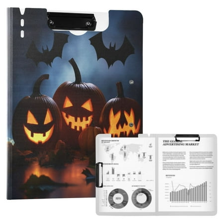 A4 Double Clip File Folder 18.9×12.6in Clipboards Foldable Binder Holds 80 Sheets Project Folder for Office Home Three Pumpkins