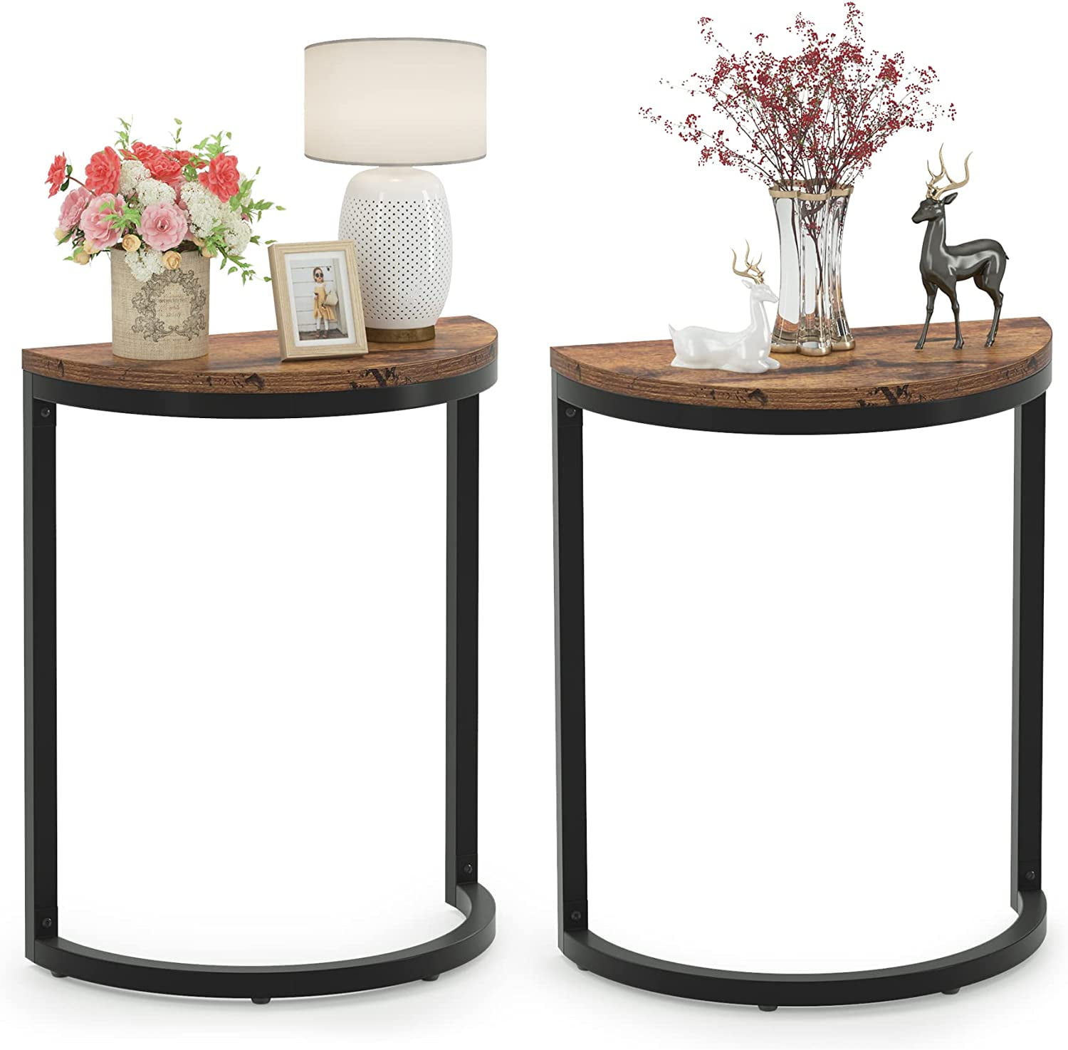 End Table Half Circle Set of 2, Tribesigns Small Narrow Side Table with