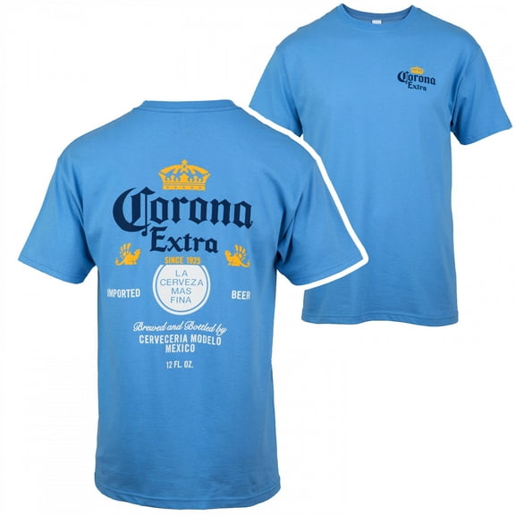 Corona Extra Label Carolina Blue Front and Back Print T-Shirt-Small
