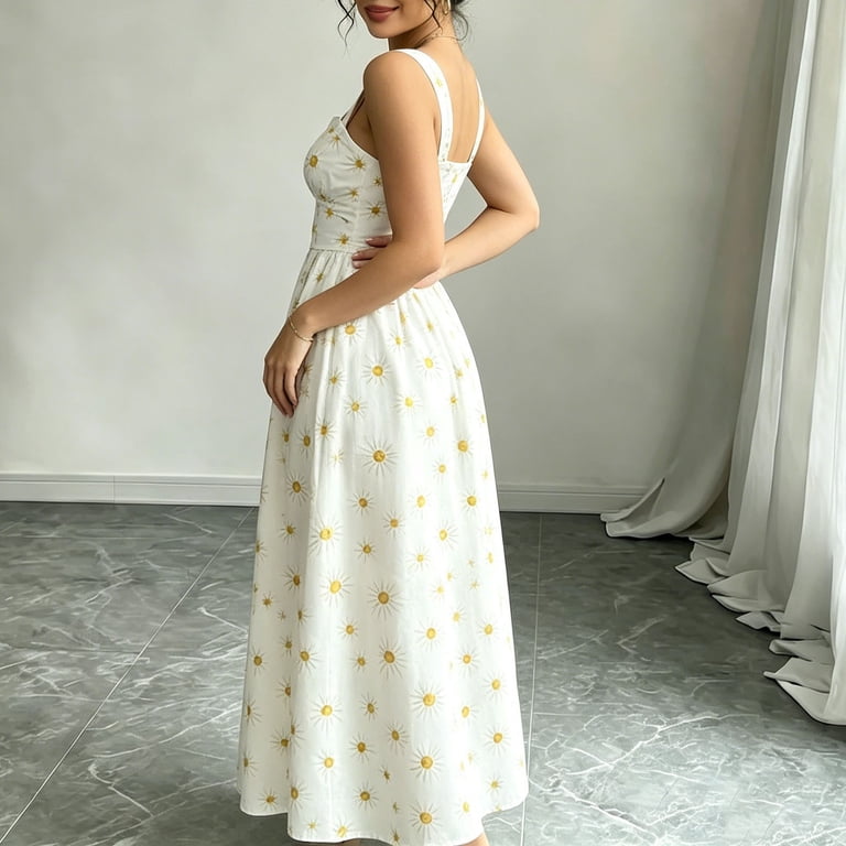 women's resort wear dresses 'Hallie' Print Cotton Maxi Dress Heeled Sandals Color:Iridescent Nude/White resort wear clothing Black And White Gowns