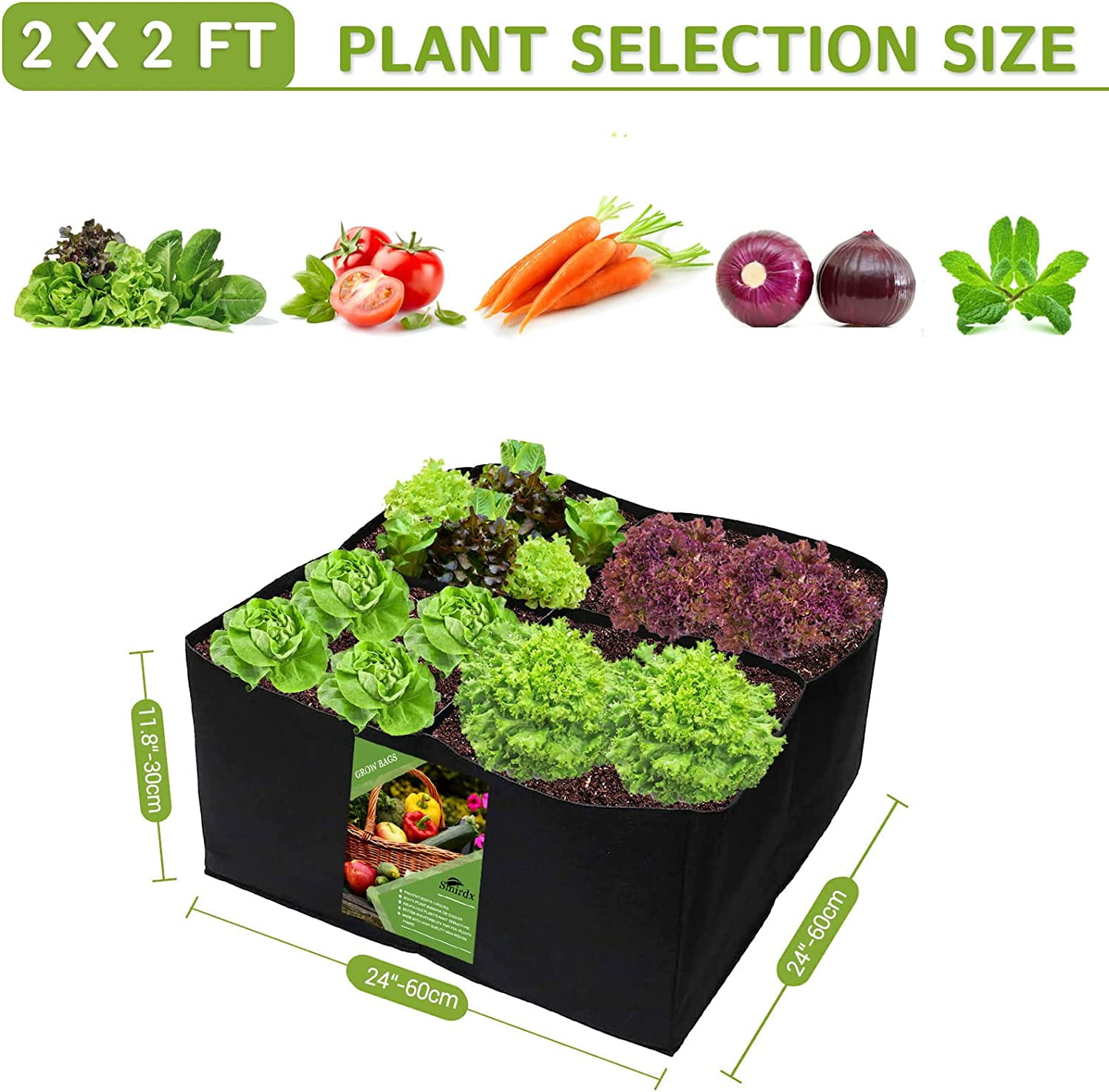 Fabric Raised Garden Bed Square Plant Grow Bags Rectangular Planting  Container 8 Grids Black 60 gal 1PCS