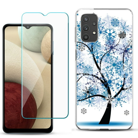 Slim-Fit TPU Phone Case compatible with Samsung Galaxy A32 5G, with Tempered Glass Screen Protector, by OneToughShield ® - Snowflakes Tree