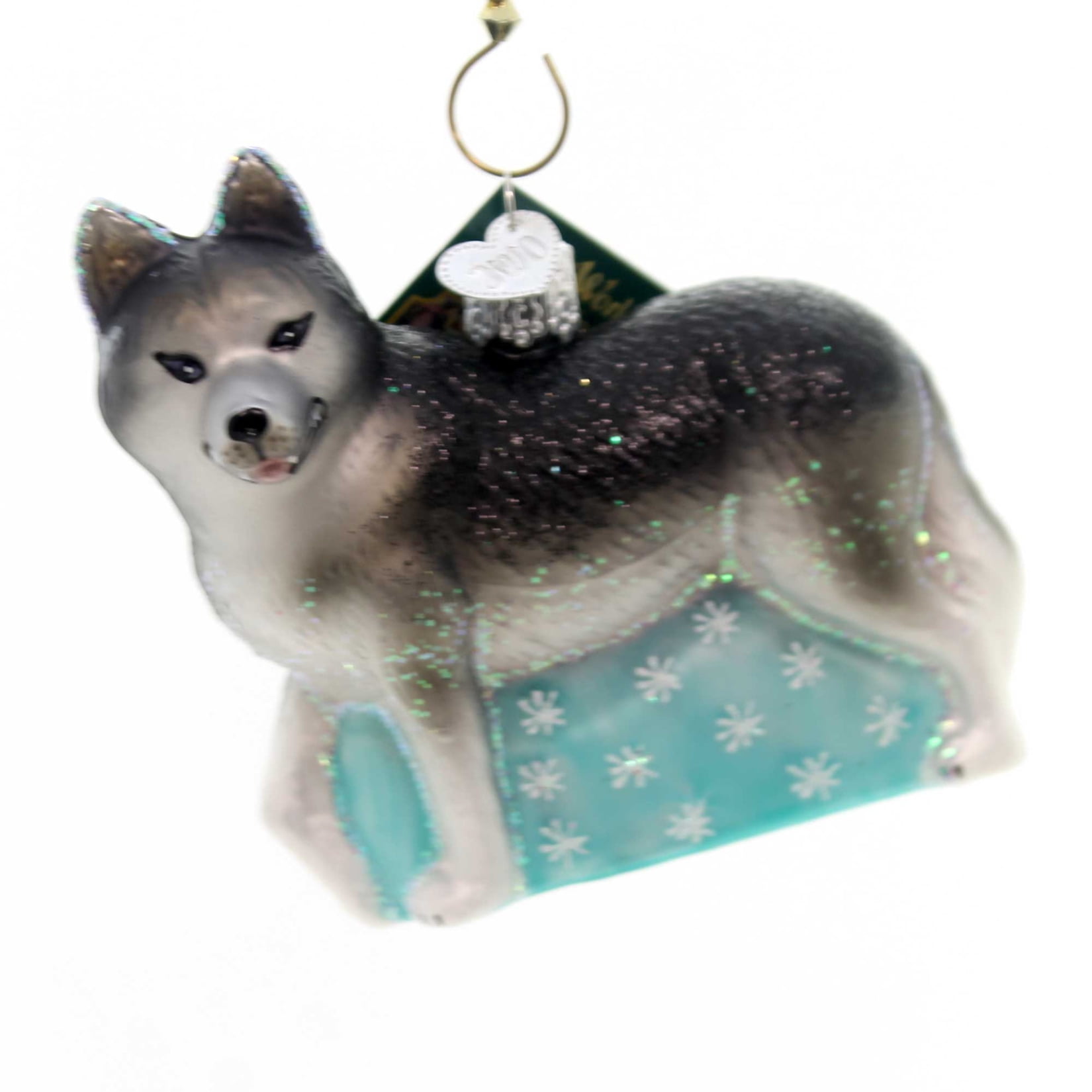 old world christmas siberian husky glass ornament dog blue eye 12489
