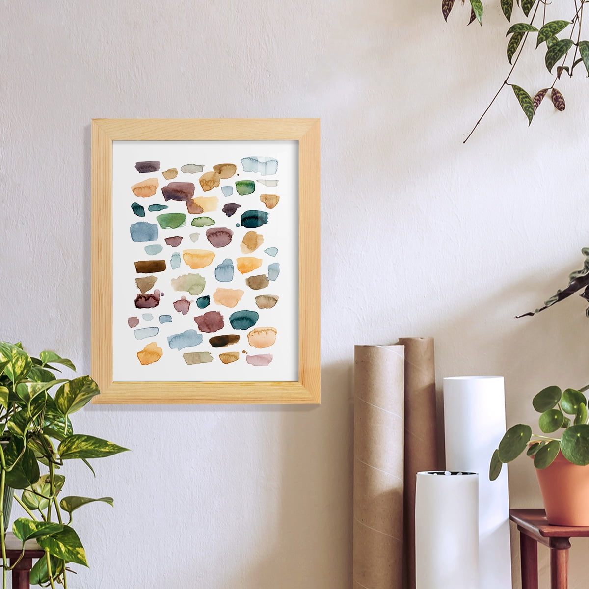 Shattered Segments I - Framed Print w/glass - Natural Wood