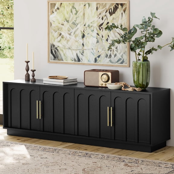 Black 72 Inch Modern Mid Century TV Stand For 75 Inch TVs Living Room Bedroom