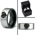 thumbnail image 4 of Tungsten Heart Shaped Baseball Ball Band Ring 8mm Men Women Comfort Fit Brushed Gray Flat Cut Black Polished, 4 of 4