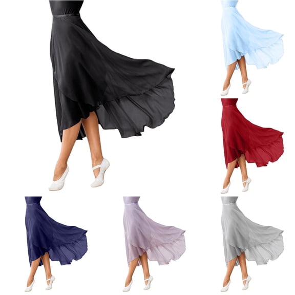 Wxolcjlv Women's Chiffon High Low Maxi Skirt Wrap Waist Dance Long Skirts