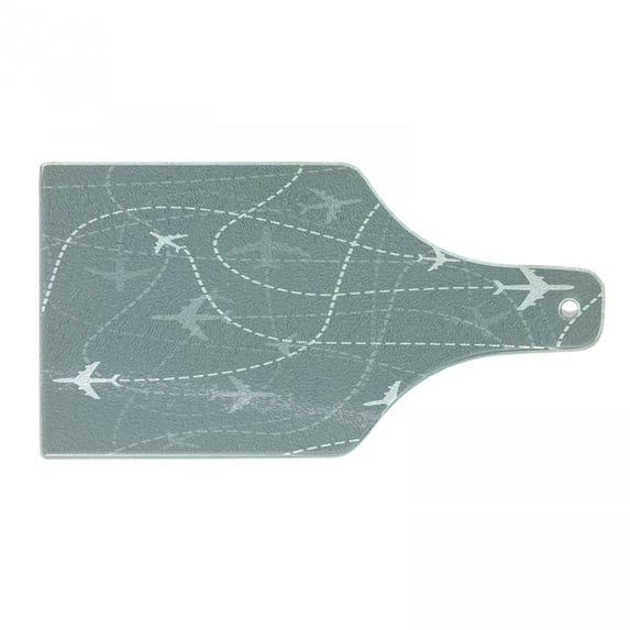 Airport Cutting Board, Repetitive Pattern of Simple Airplane Traces Scheme in Monochromatic Design, Decorative Tempered Glass Cutting and Serving Board, in 3 Sizes, by Ambesonne