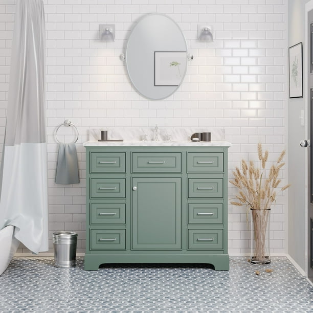 Aria 42 Bathroom Vanity With Sage Green Cabinet And Carrara Marble Top Com - Fiberglass Bathroom Farm Sink Vanity Aria 42 Bathroom Vanity With Sage Green Cabinet And Carrara Marble Top Com - Fiberglass Bathroom Farm Sink Vanity