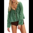 thumbnail image 1 of Blusa Holgada de Larga con Lazo Frontal para Mujer, con Ribete de Encaje y Botones, Cuello Cuadrado, Ropa para Salir, Estilo Y2K. Verde Oscuro M, 1 of 7