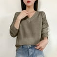 thumbnail image 5 of Sevevn Sweaters for Women Women's Fashion Casual New Winter Leisure Hollow-Out Long Sleeve Hook Loose V-Neck Bottom Knit Sweater Sales Today Clearance, 5 of 9