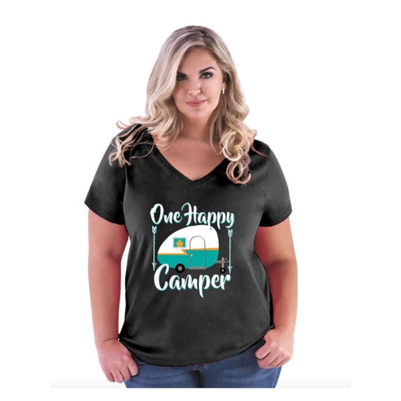 NIB - Women's Plus Size V-neck T-Shirt - ONE HAPPY CAMPER