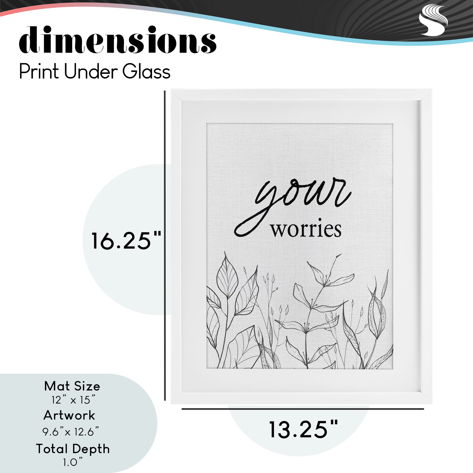 Your Worries Minimalist Leaves White Framed Print Under Glass, design by Lettered and Lined
