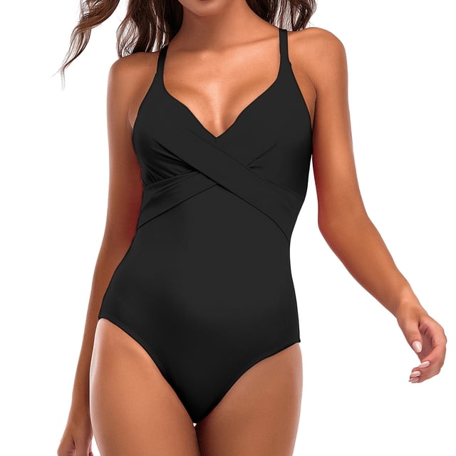 Maillot de Bain une Pièce Grande Taille pour Femmes Col en V Contrôle du Ventre Bikini