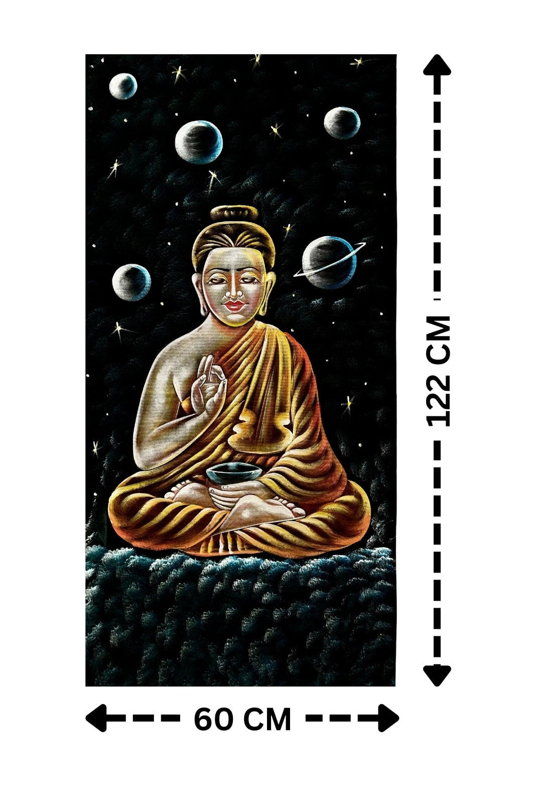 Buddha in Cosmic Meditation Handmade Velvet Painting (122x60 cm) | Fabric Painting | Big Wall Art | Home Decor