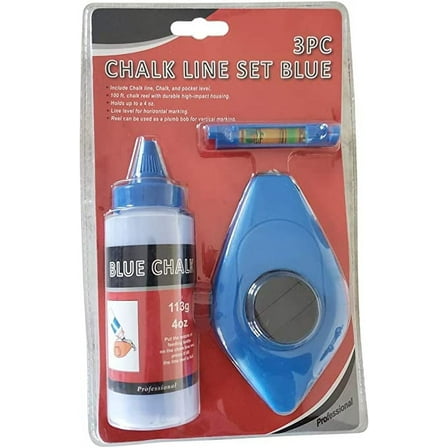 Chalk Line Reel Level and Powder Chalk Set (BLUE CHALK)