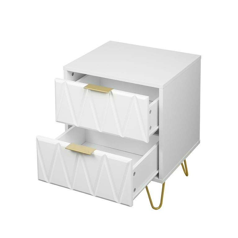 Hommoo 2 Drawers Nightstand, Modern Bedside Table with Metal Leg