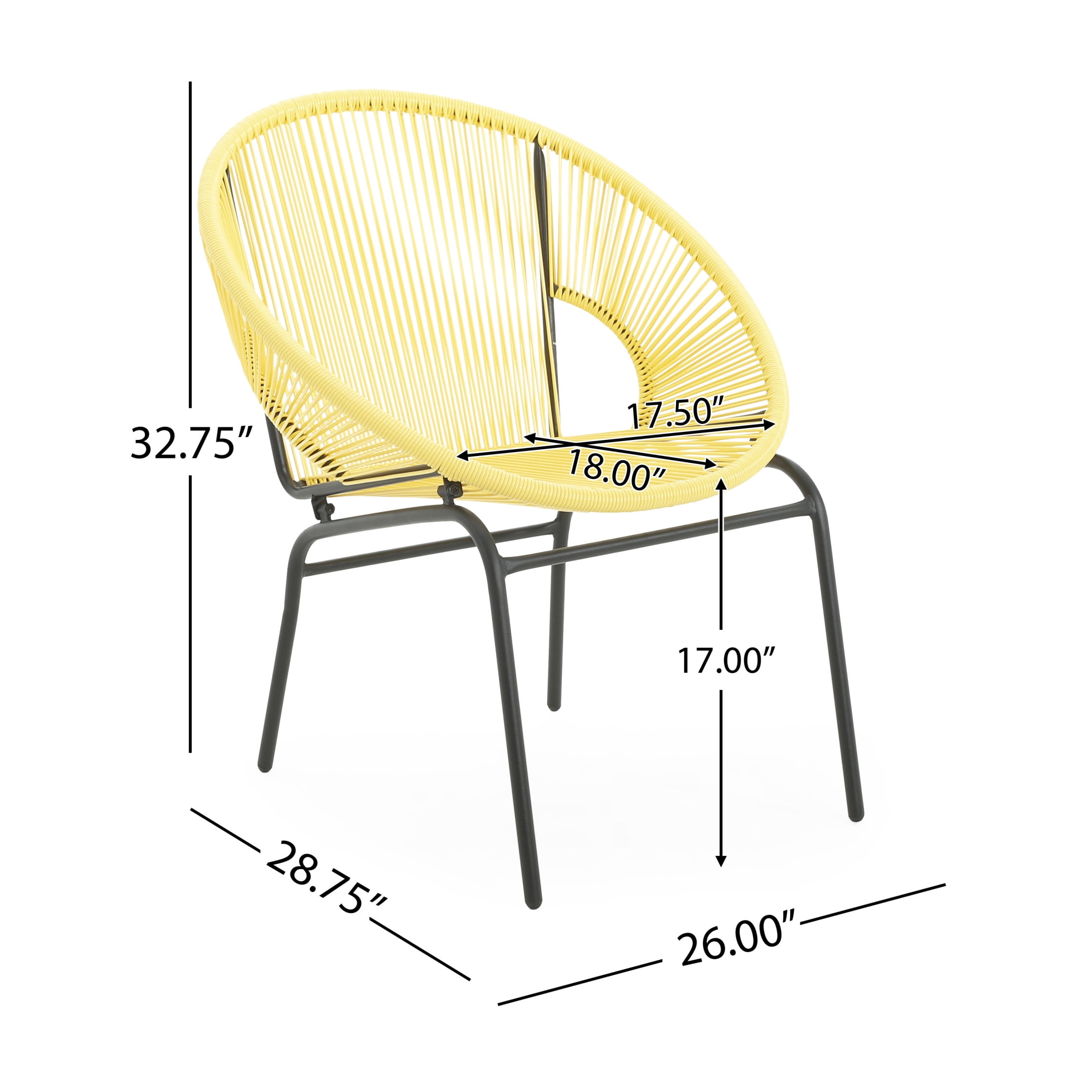 Modern Outdoor Woven Basket Club Chairs with PP Rattan and Iron Frame, Yellow, Set of 2
