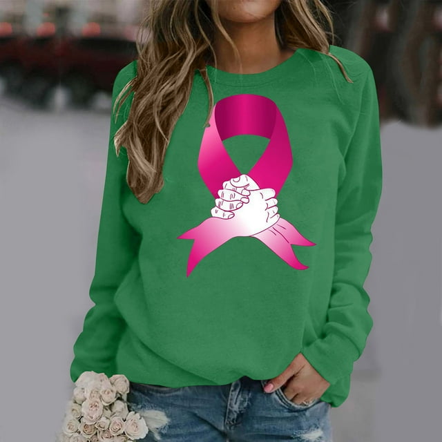 Jsaierl Chandails en Molleton Cancer du Sein Femmes Sensibilisation au Cancer Hauts T-Shirts Graphiques Léopard Manches Longues Col Rond Pull Cadeaux Inspirants pour Survivante du Cancer