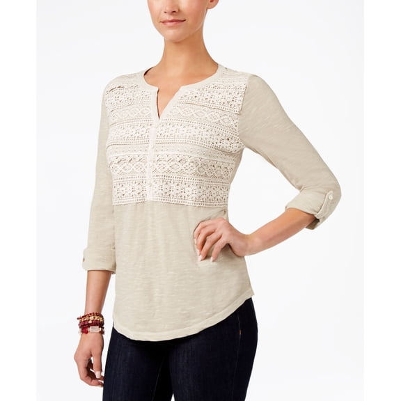 Style & Co Crochet Detail Top Stone Wall L