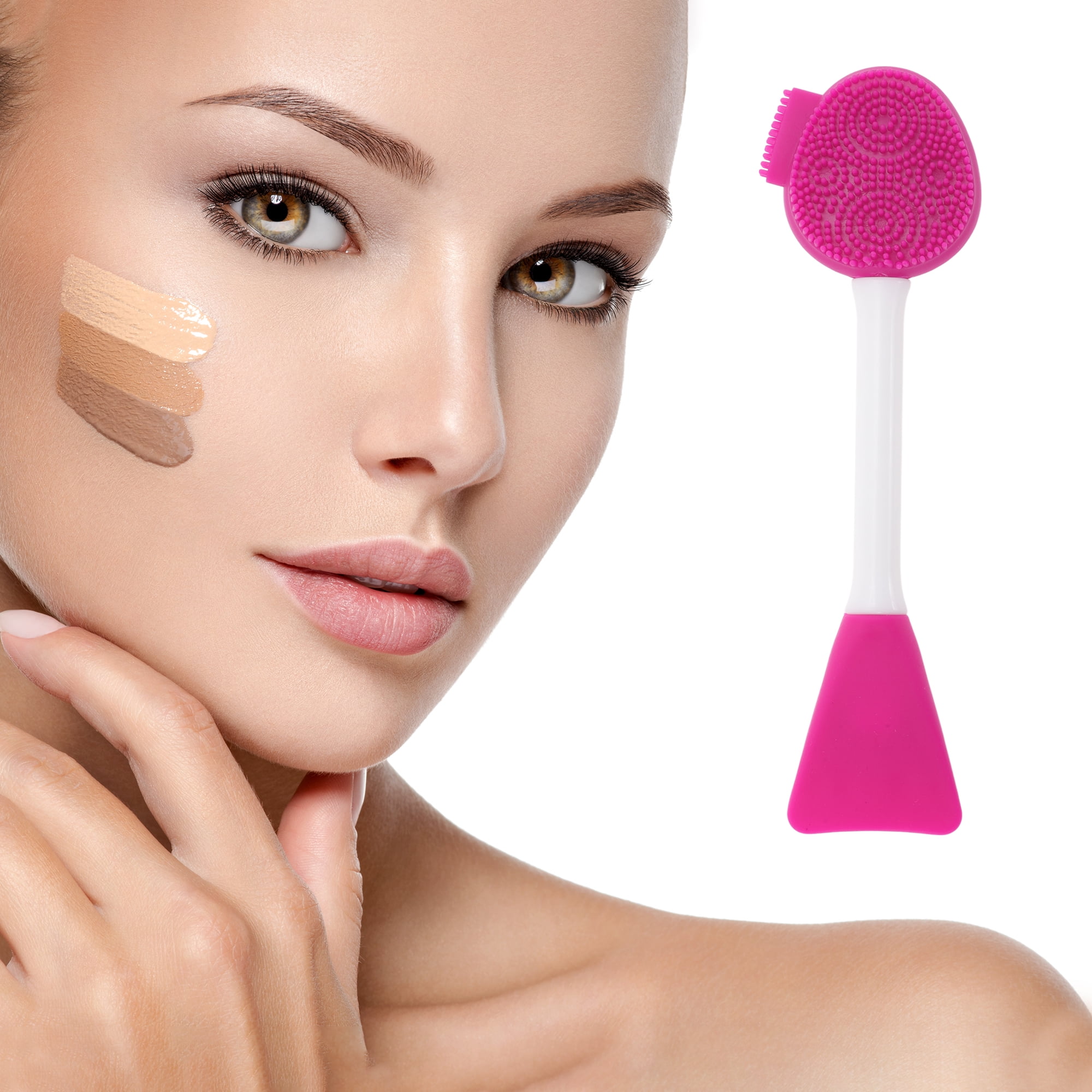 Unique Bargains Soft Double-headed Facial Mask Brushes 2 Pcs Rose Red