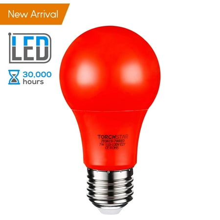 TORCHSTAR 7W Red LED A19 Colored Light Bulb, E26/E27 Base, for Bedroom, Living Room, Baby’s Room Night Lights,