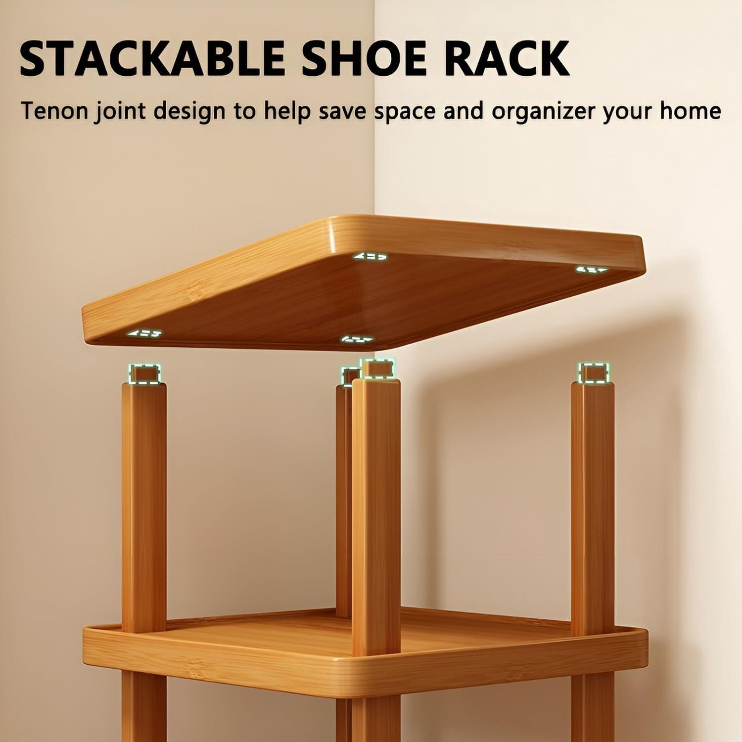 Howcool Bamboo Storage Rack, 6 Tier Expandable Foldable Shelf, Easy Assembly, Entryway Bedroom Organizer
