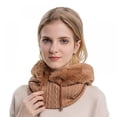 thumbnail image 4 of Winter Women Knitted Hood Hat Scarf Cap with Drawstring and Inner Plush, 4 of 6