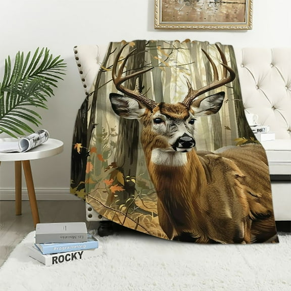 Nawypu Deer Blanket, Deer Gifts for Men Women Hunters, Hunting Gifts for Men Women, Forest Hunting Camo Buck Deer Blankets, Camo Blanket, Gifts for Hunters, Cool Men Gifts Blanket,