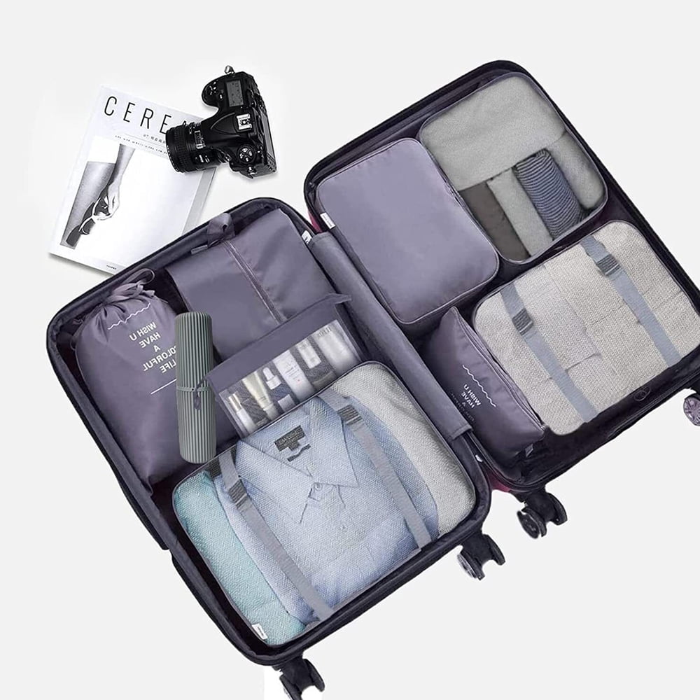 Packing Cubes for Travel, 8Pcs Travel Cubes Set Foldable Suitcase Organizer Lightweight Luggage Storage Bag