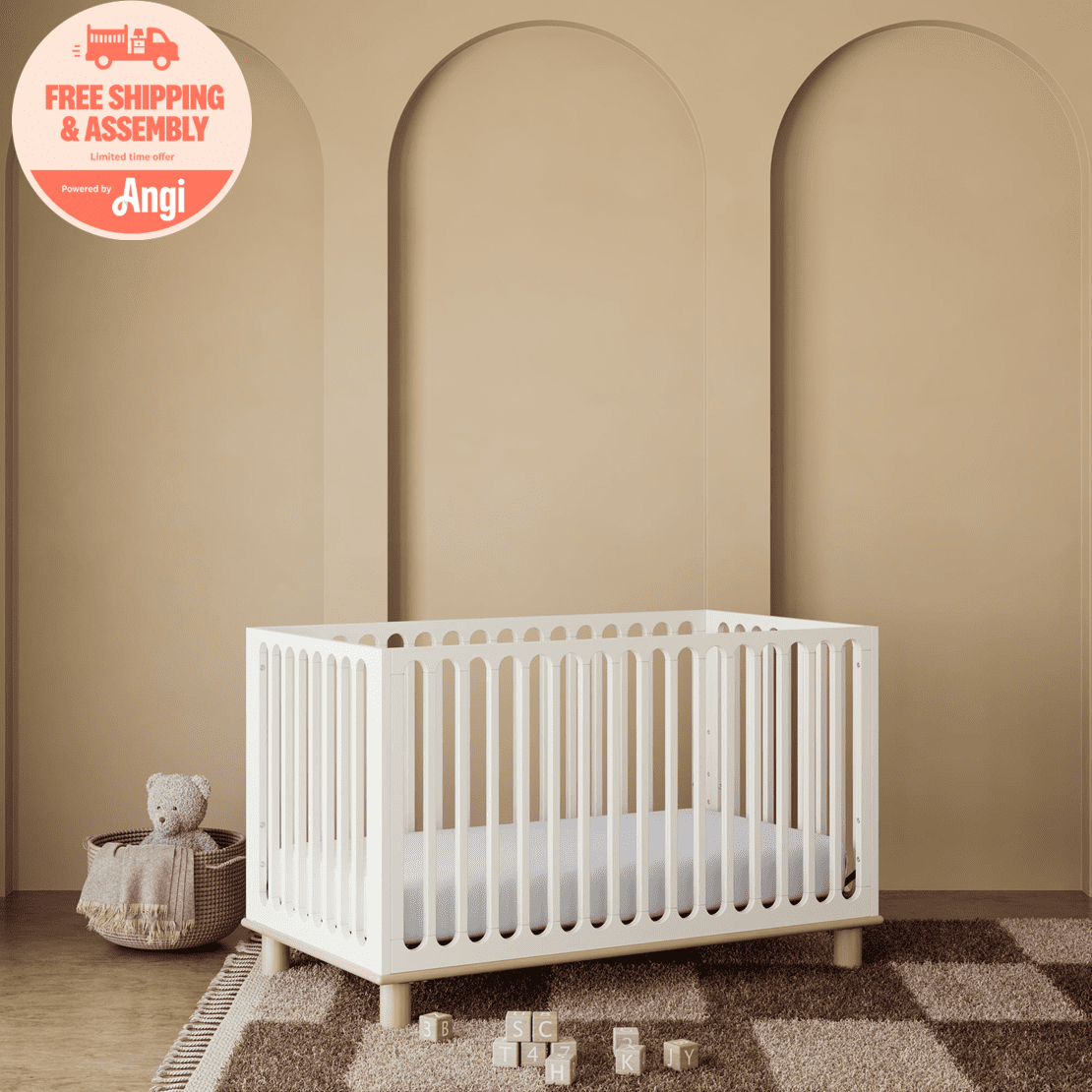 Art of Nursery by Storkcraft Sicily Deluxe 3-in-1 Convertible Crib with Bonus Toddler Guardrail, Frosted Oat with Driftwood