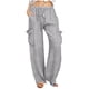 thumbnail image 1 of Pantalones de Vestido de Cintura Elástica para Mujeres Color Sólido Suelto Elástico Cordón de Cintura Pantalones de Pierna Recta de Bolsillo Grande, 1 of 5