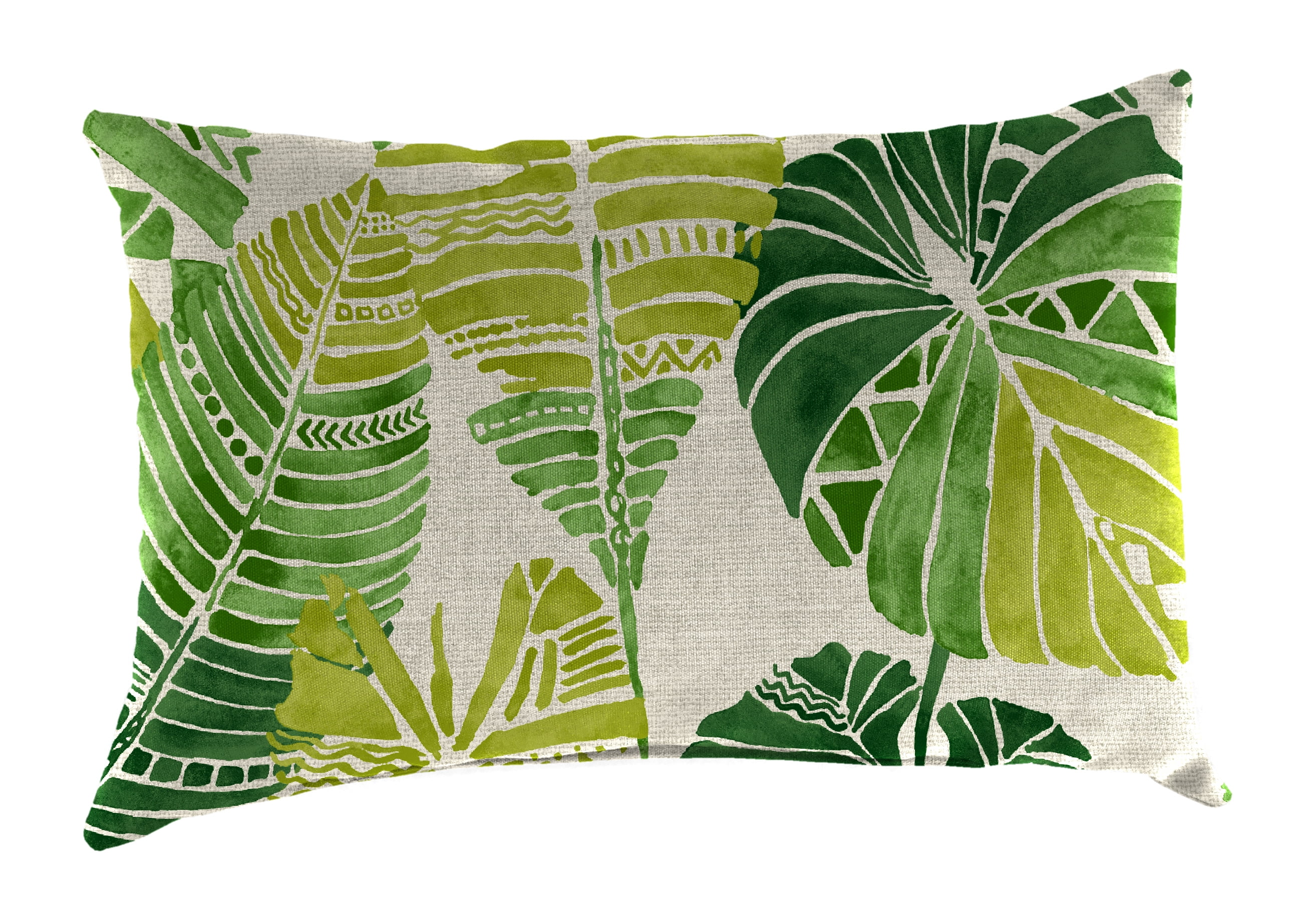 Jordan Manufacturing 12" x 18" Hixon Palm Green Leaves Rectangular Outdoor Lumbar Throw Pillow (2 Pack)
