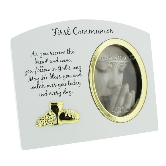 Oaktree Gifts White Wooden Gold Icon 1st Holy Communion Photo Frame 3 x 4