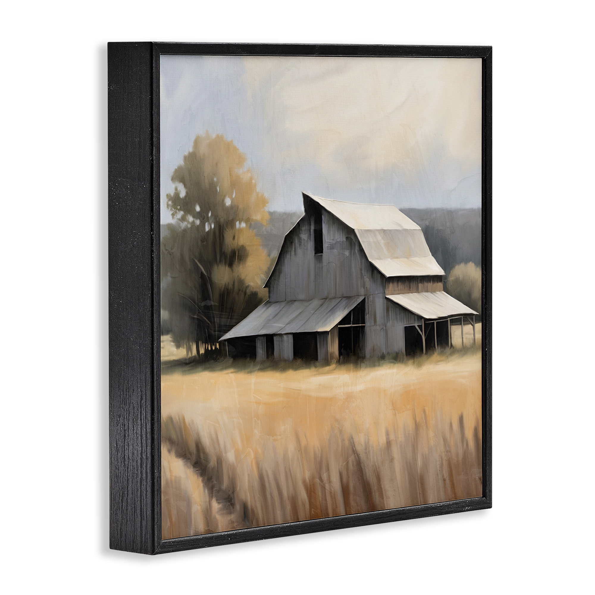 Stupell Industries Peaceful Barn in Field Landscape Painting Black Framed Art Print Wall Art, 12 x 12